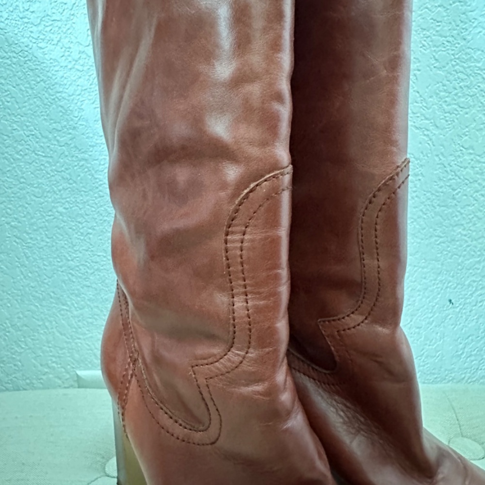 Zara genuine leather cognac tall Boots - Picture 8 of 12
